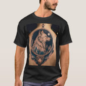 激しい部族の狼が月のTシャツで吠える Tシャツ (正面)