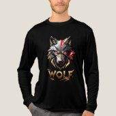 激しい黄金と赤の狼の頭のTシャツデザイン トライブレンドTシャツ (正面)