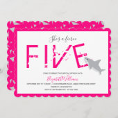 激しい5熱いピンクのサメ動物5位 招待状 (正面/裏面)