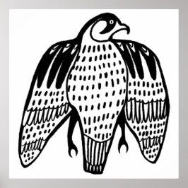 激しい《鳥》ハヤブサブラックラインスケッチオン白 ポスター