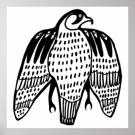 激しい《鳥》ハヤブサブラックラインスケッチオン白 ポスター (正面)