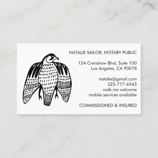 激しい《鳥》ハヤブサユニークロモダンゴ公証人 名刺 (裏面)