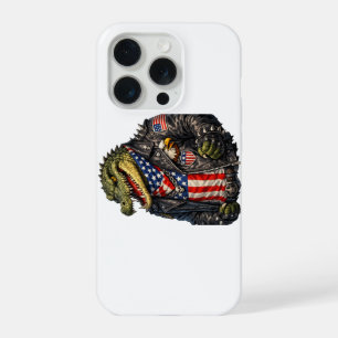 激しく愛国的なアリゲーター・バイカー・レザー・ジャケット・スタイル iPhone 15 PROケース