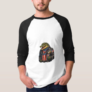 激しく愛国的なアリゲーター・バイカー・レザー・ジャケット・スタイル Tシャツ