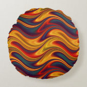 激しく赤く黄色い青の波 ラウンドクッション (正面)