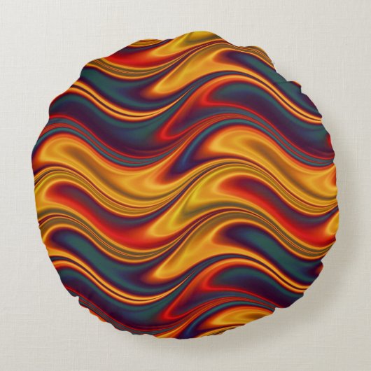 激しく赤く黄色い青の波 ラウンドクッション (裏面)