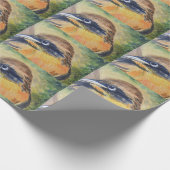 激しく黄色および黒い鳥 ラッピングペーパー (角)