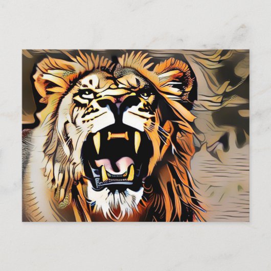 激し威厳のあるい獅子 – 百獣の王 ポストカード (正面)