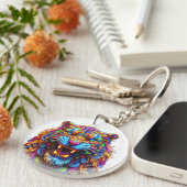 激し白熱［赤熱］光を放つい虎 キーホルダー (正面右)