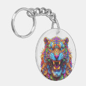 激し白熱［赤熱］光を放つい虎 キーホルダー (正面左)