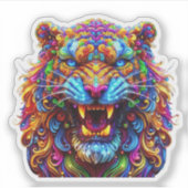 激し白熱［赤熱］光を放つい虎 シール (正面)