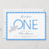 激強ワン ブルー ホワイト サメ 動物 誕生日おめでとう 招待状 (正面)