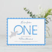 激強ワン ブルー ホワイト サメ 動物 誕生日おめでとう 招待状 (スタンド正面)