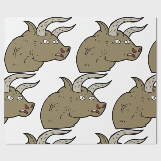 激怒しい牛素朴頭野生動物 ラッピングペーパー (フラット)