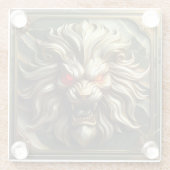 激怒の赤い目を持つ獰猛な金獅子 ガラスコースター (裏面)