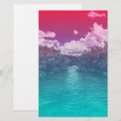 激賞の恋人の鍵のトリップ（幻覚体験）のようななピンクの青い海 便箋 (正面/裏面)