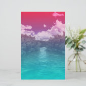 激賞の恋人の鍵のトリップ（幻覚体験）のようななピンクの青い海 便箋 (スタンド正面)
