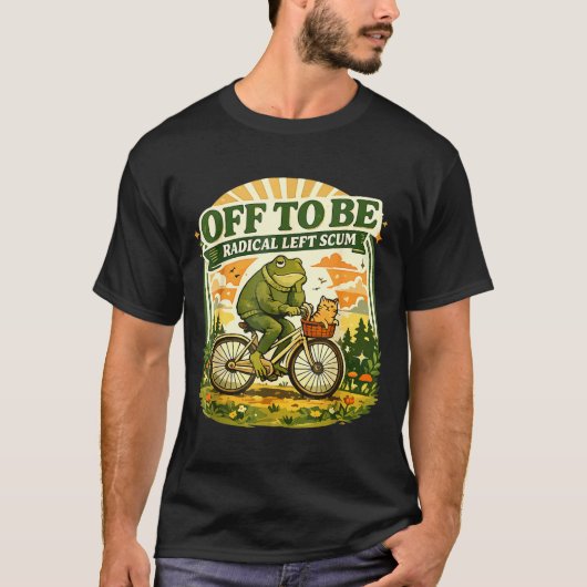 激進左派のスキュム おかしなカエルとネコ Tシャツ (正面)