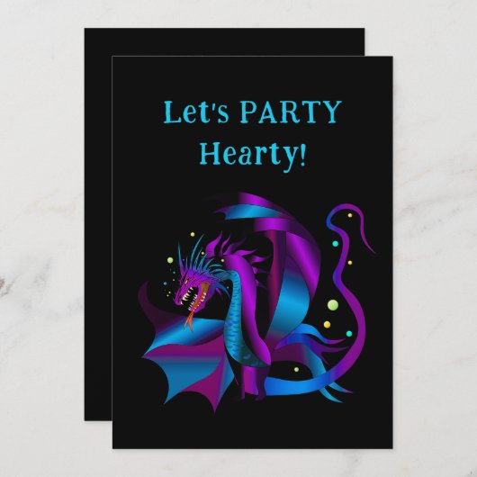 激龍の紫と青のユニークパーティー 招待状 (正面/裏面)