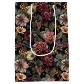 濃いお洒落ムーディミュートされたピンクと緑のフローラ ミディアムペーパーバッグ (裏面)