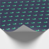 濃いかわいらし青色に緑のホタル模様 ラッピングペーパー (角)