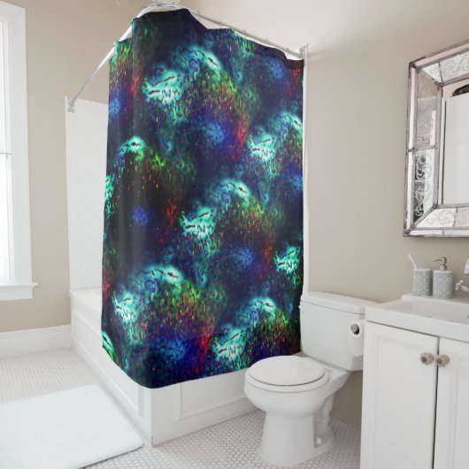 濃いはかりで測青から色の背景に派手な シャワーカーテン (インサイチュ)
