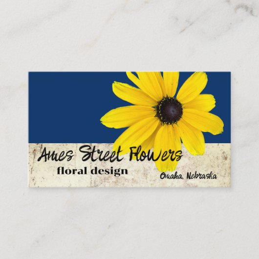 濃いはっきりした青色の花屋デザイナーの上に黄色の花 名刺 (正面)
