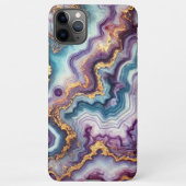 濃いアメジストパープルティール(緑がかった色)ブルー金ゴールド大理石パターン iPhoneケース (裏面)