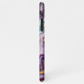 濃いアメジストパープルティール(緑がかった色)ブルー金ゴールド大理石パターン iPhoneケース (左側)