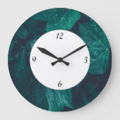 濃いエメラルドの葉緑色のツタの水滴と数字 ラージ壁時計 (正面)