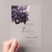 濃いエレガント紫のバラは日付を保存 アクリル招待状 (インサイチュ (ポータブル))