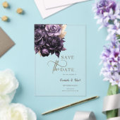 濃いエレガント紫のバラは日付を保存 アクリル招待状 (インサイチュ (ウェディング))
