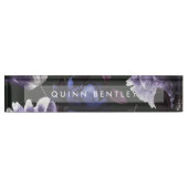 濃いエレガント紫フローラ デスクネームプレート (正面)