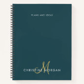 濃いエレガント緑と金ゴールド名モノグラムイニシャル ノートブック (正面)