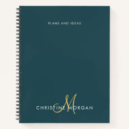 濃いエレガント緑と金ゴールド名モノグラムイニシャル ノートブック