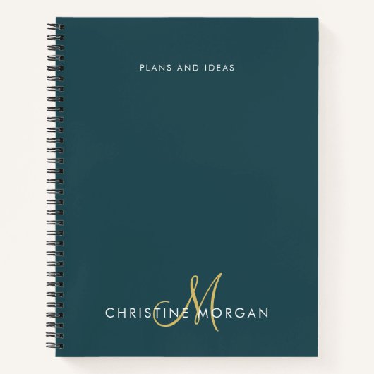 濃いエレガント緑と金ゴールド名モノグラムイニシャル ノートブック (正面)