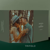 濃いエレガント緑のクラシック写真結婚式RSVP QR 三つ折り招待状