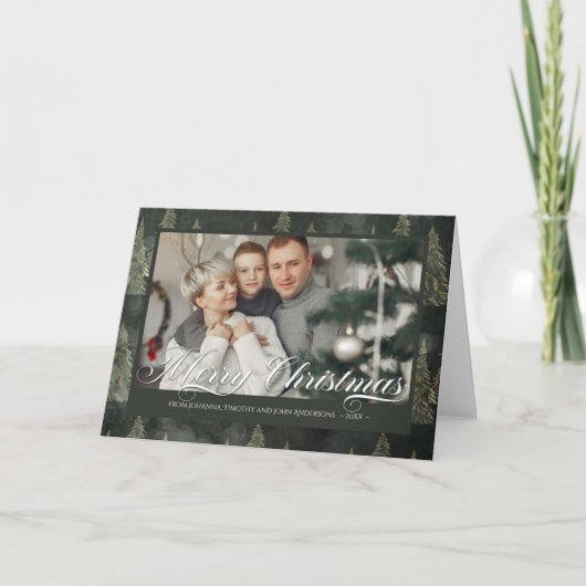 濃いエレガント緑のクリスマスツリー写真を追加 シーズンカード (正面)