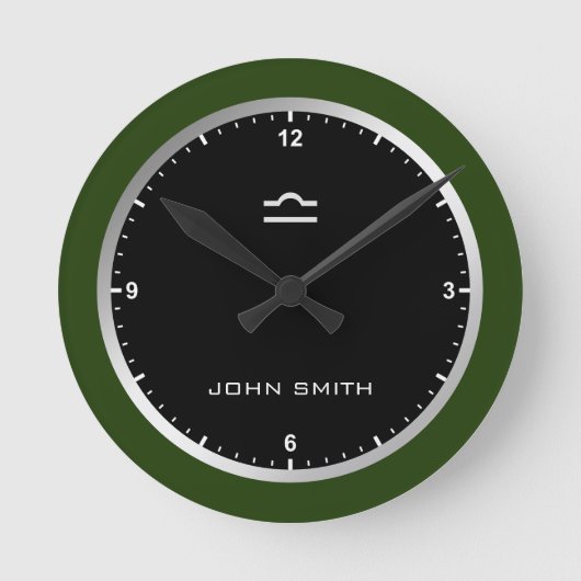 濃いエレガント緑のフレーム〔占星術の〕十二宮図の符号名カスタム ラウンド壁時計 (正面)