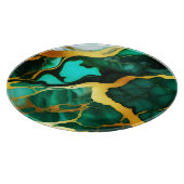 濃いエレガント緑の黄金の黄色フェイク大理石 カッティングボード (角)