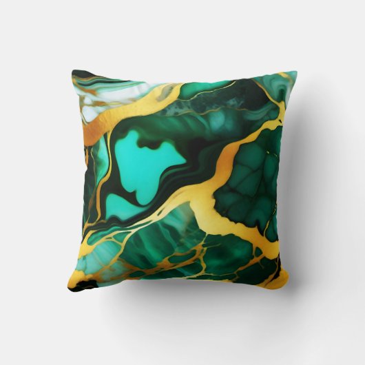 濃いエレガント緑の黄金の黄色フェイク大理石 クッション (裏面)