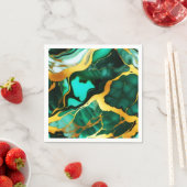 濃いエレガント緑の黄金の黄色フェイク大理石 スタンダードカクテルナプキン (インサイチュ)