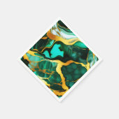 濃いエレガント緑の黄金の黄色フェイク大理石 スタンダードカクテルナプキン (角)