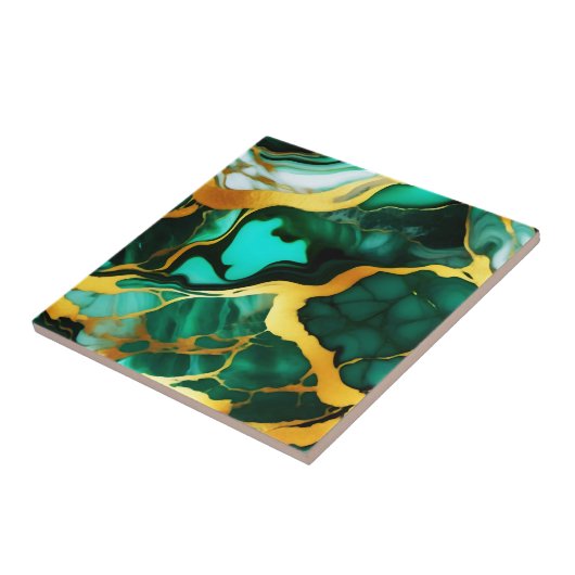 濃いエレガント緑の黄金の黄色フェイク大理石 タイル (側面)