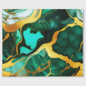 濃いエレガント緑の黄金の黄色フェイク大理石 ラッピングペーパー (フラット)