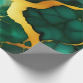 濃いエレガント緑の黄金の黄色フェイク大理石 ラッピングペーパー (角)