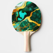 濃いエレガント緑の黄金の黄色フェイク大理石 卓球ラケット (正面)