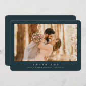 濃いエレガント緑ミニマルの写真結婚の サンキューカード (正面/裏面)