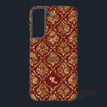 濃いエレガント赤のメタリック金ゴールドダマスパターン SAMSUNG GALAXY S22 ケース<br><div class="desc">メタリック金ゴールドテクスチャプリント、ヴィンテージフローラは暗い赤カスタムの背景で減衰する。カスタマイズ可能なモノグラム</div>