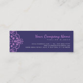 濃いエレガント青色の背景パープルヴィンテージレース スキニー名刺 (裏面)